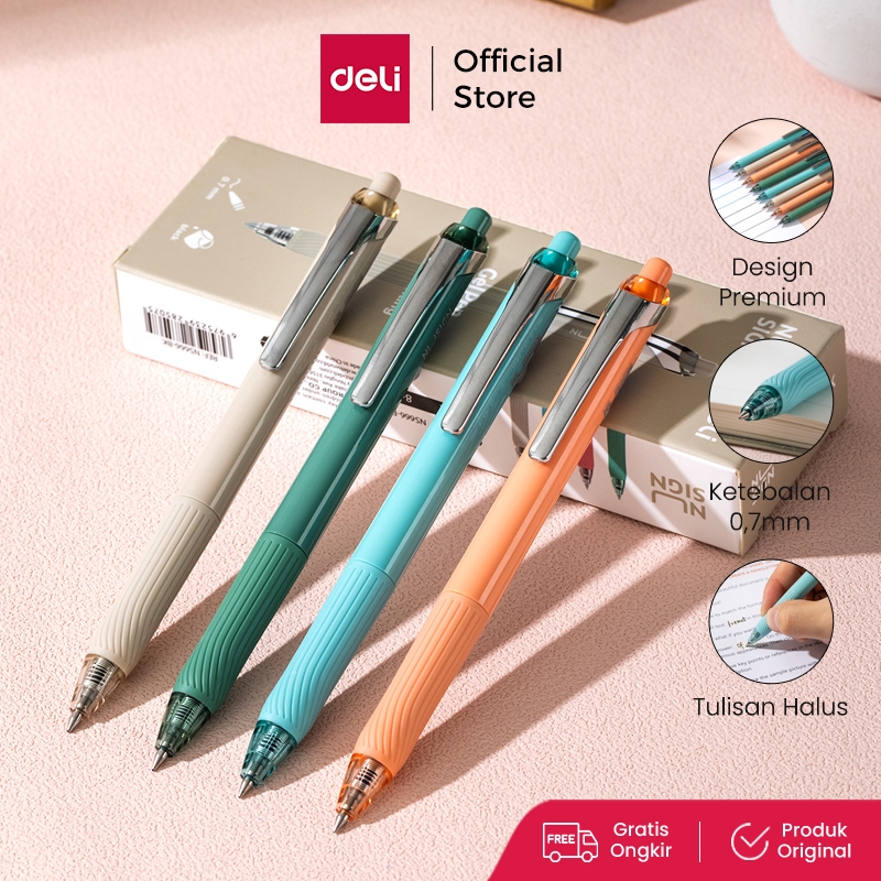 

Nusign Retracable Gel Pen / Pulpen Gel Cetak 0.7 mm Tinta Hitam Biru Body Pastel ENS666