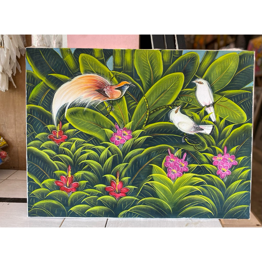 lukisan burung, lukisan Canvas, lukisan buatan tangan, hiasan dinding
