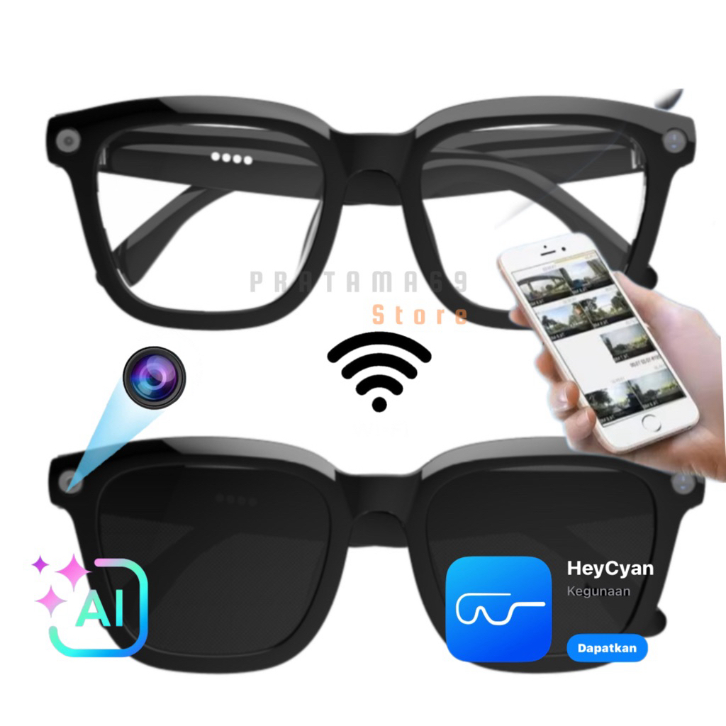 Smart Glasses AI Camera Photo Video Call Music - Kacamata Pintar