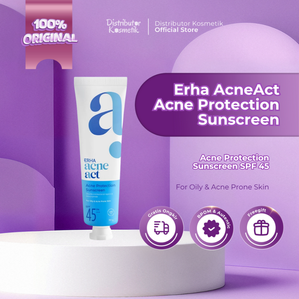 [ AGEN RESMI ] ERHA AcneAct Acne Protection Sunscreen SPF 45 PA+++ 30gr - Erha Skincare Sunscreen Wa