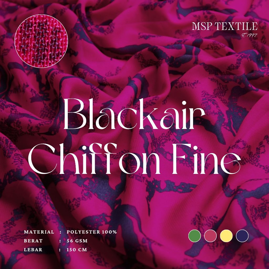 BLACKAIR CHIFFON FINE KAIN SIFON POLYESTER PRINT ABSTRAK PREMIUM GAUN GAMIS TUNIK MUKENA PASHMINA