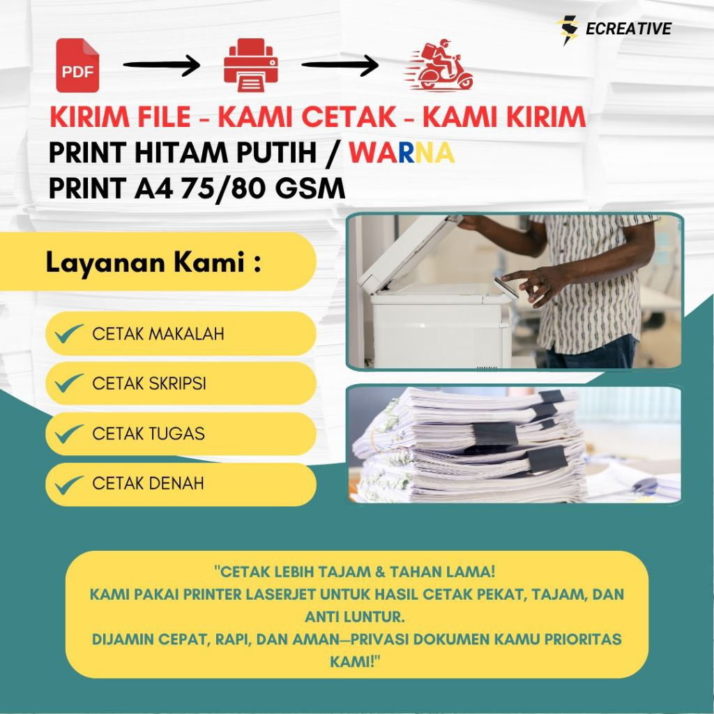 

Jasa Print A4 75 gsm / 80 gsm CETAK DOKUMEN MAKALAH, DENAH, PROPOSAL, SKRIPSI, TESIS, DLL A4