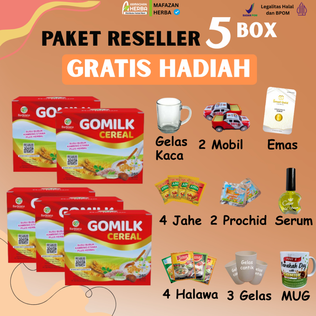 

[PAKET RESELLER 5 BOX][PRODUK ORIGINAL] GOMILK CEREAL SACHET Sereal dari Susu Kambing plus Pathi Garut | Baik untuk Penderita