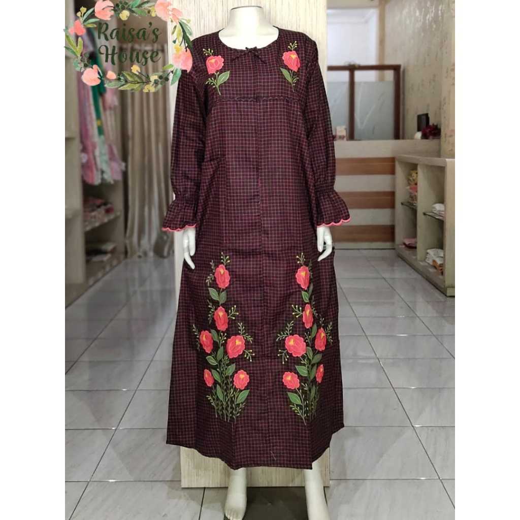 DASTER LONGDRESS BORDIR KHAS MALANG - LENGAN PANJANG I KOTAK - HITAM