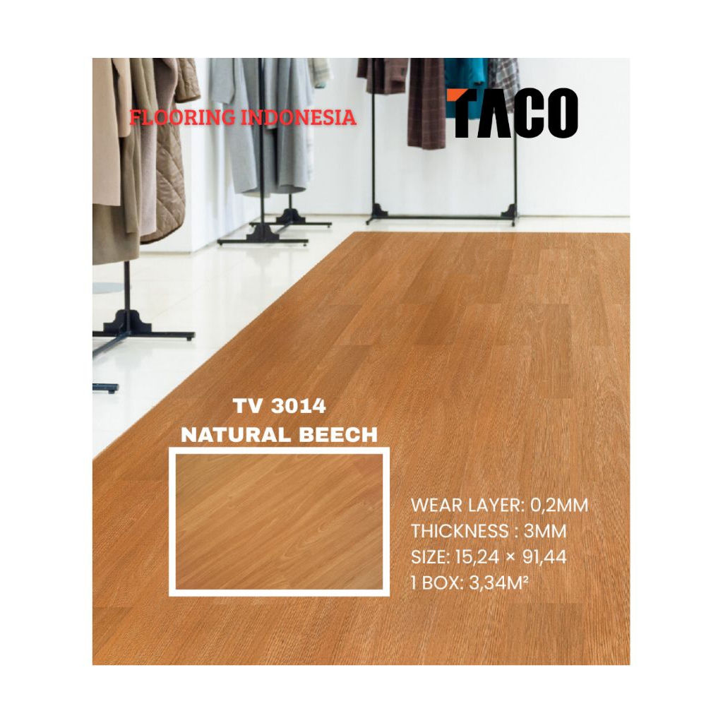 TACO 1Box ( 24pcs) Lantai Vinyl kayu tebal 3mm TV 3014