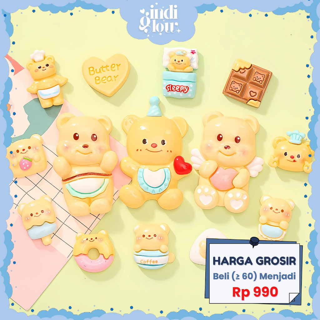 

IG Stiker Timbul 3D Resin Clay DIY Dekor Dompet Gantungan Kunci Aklirik Motif Butter Bear Lucu 3D-020