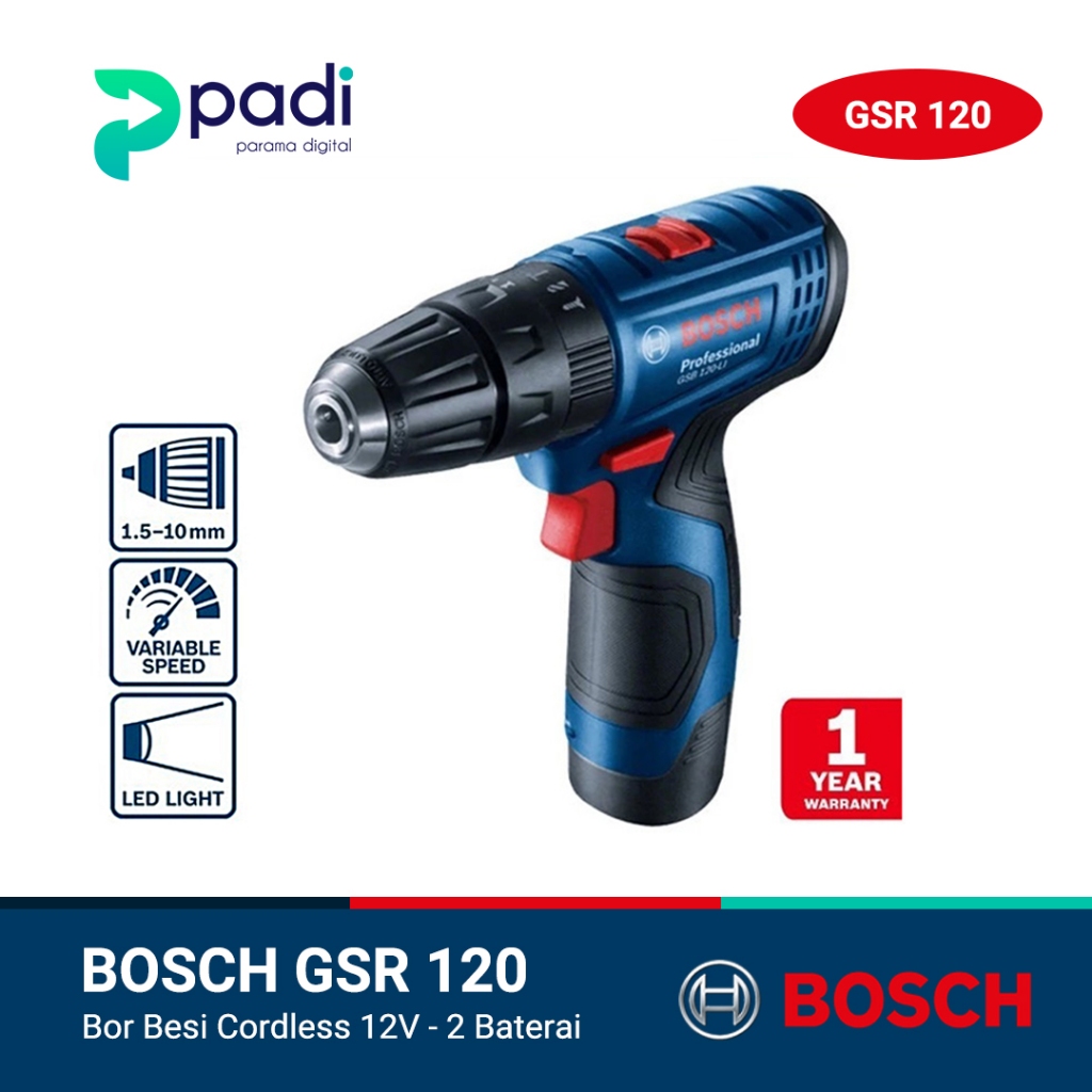 Bor Baterai Bosch GSR 120 Bor Besi Cordless 12V - Include 2 Baterai