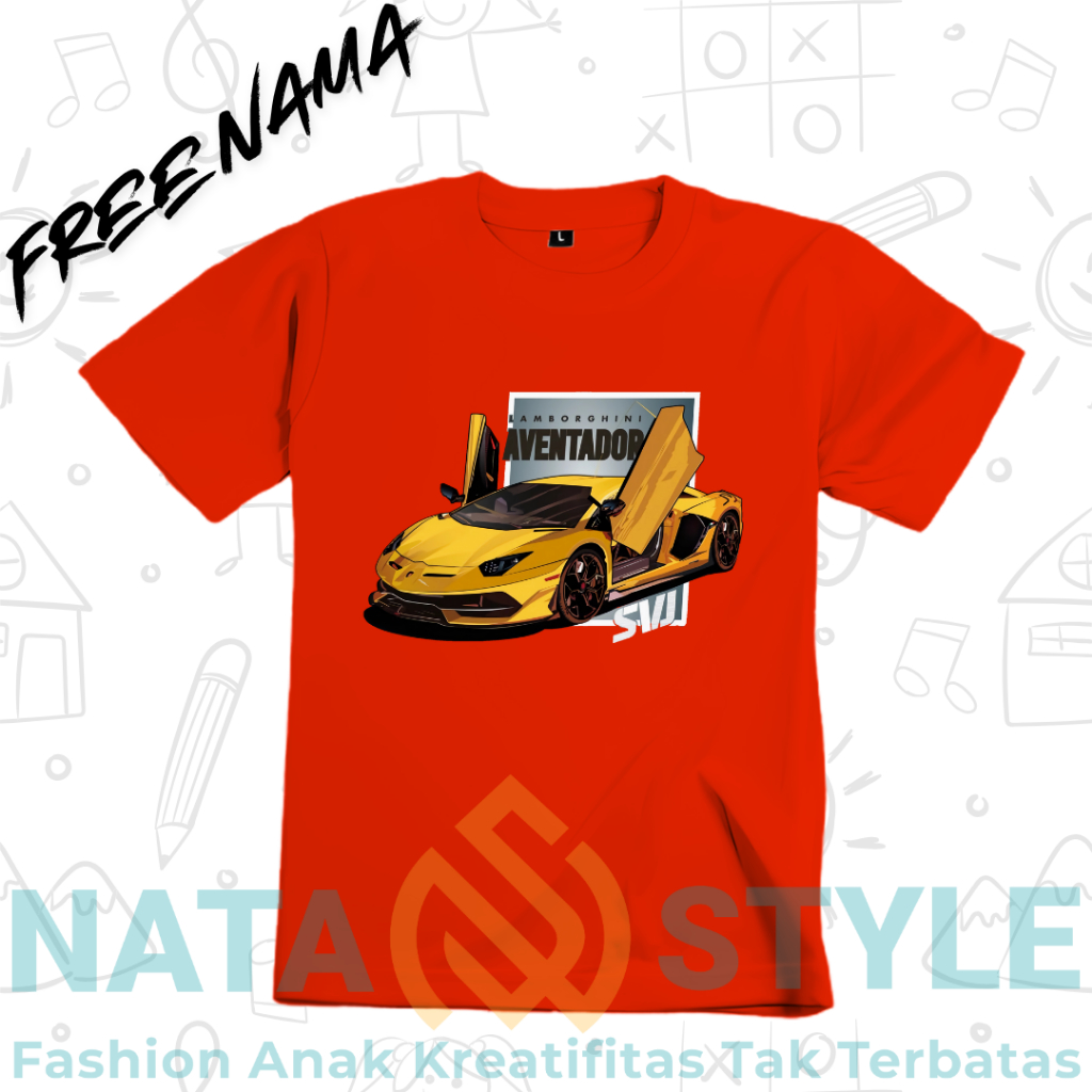Baju Anak Mobil Lamborghini Aventador SVJ I Kaos Anak Mobil Lamborghini Aventador SVJ [ FREE NAMA ]