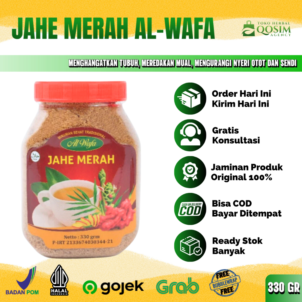 

JAHE MERAH AL-WAFA Bubuk Instan Membantu Atasi Mual Kembung dan Penghangat Badan 330 Gram