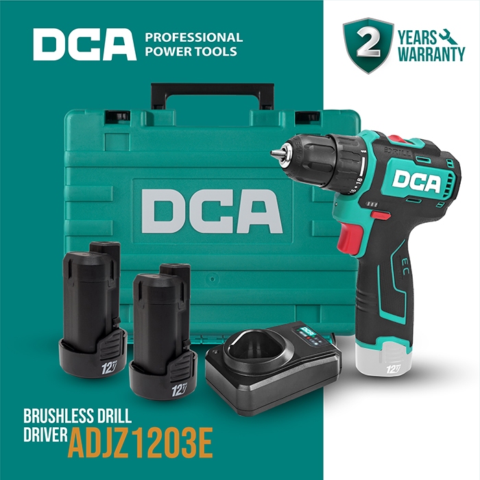 DCA Cordless Drill Driver / Bor Obeng Baterai 12Volt 10mm ADJZ1203E (FULL SET)