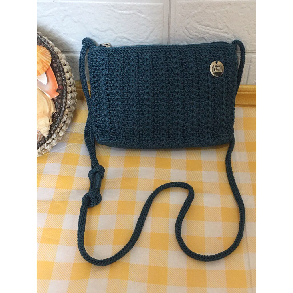 Preloved tas rajut dowa slling bag / tas selempang dowa ori mini warna hijau