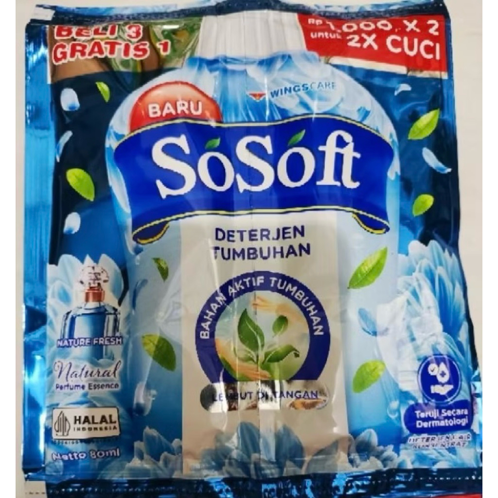 DETERGENT CAIR SOSOFT/DETERGENT SOSOFT GROSIR/DETERGNET SOSOFT DUS ISI 160 SACHET