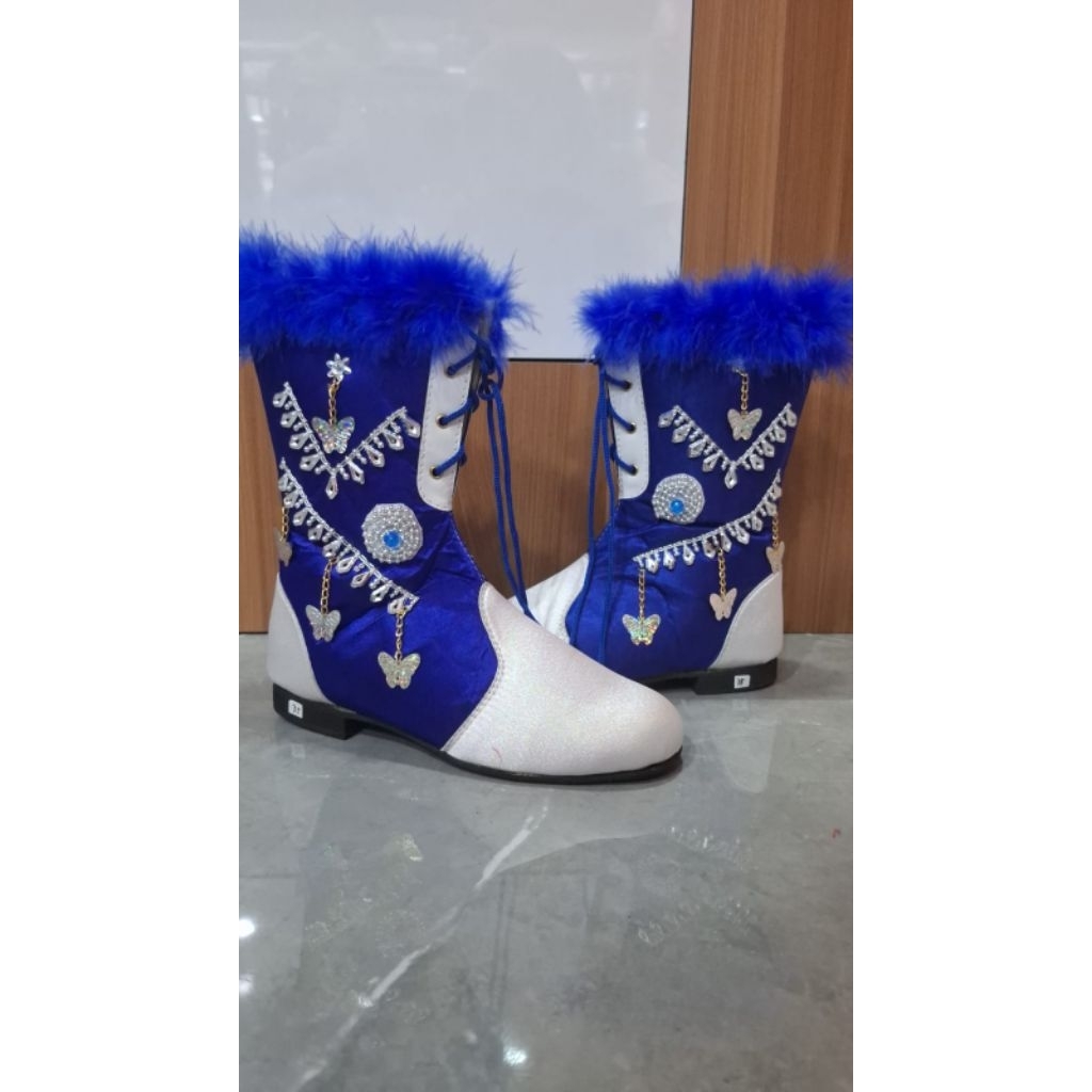 Sepatu Mayoret Biru Putih Rantai Gold Silver Terbaru/Sepatu Mayoret Terbaru/Sepatu Mayoret Kostum Dr