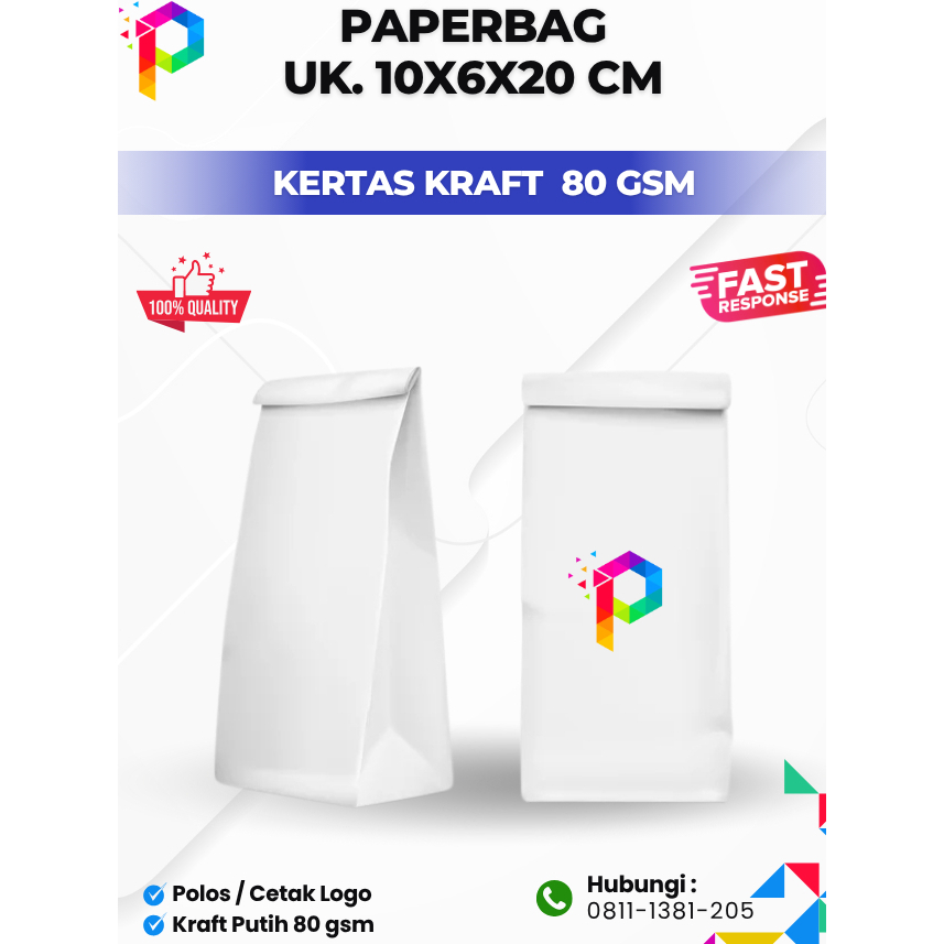 

Paperbag Putih Polos / Cetak Logo Uk 10 x 6 x 20 cm / Kantong Belanja / Tas Belanja