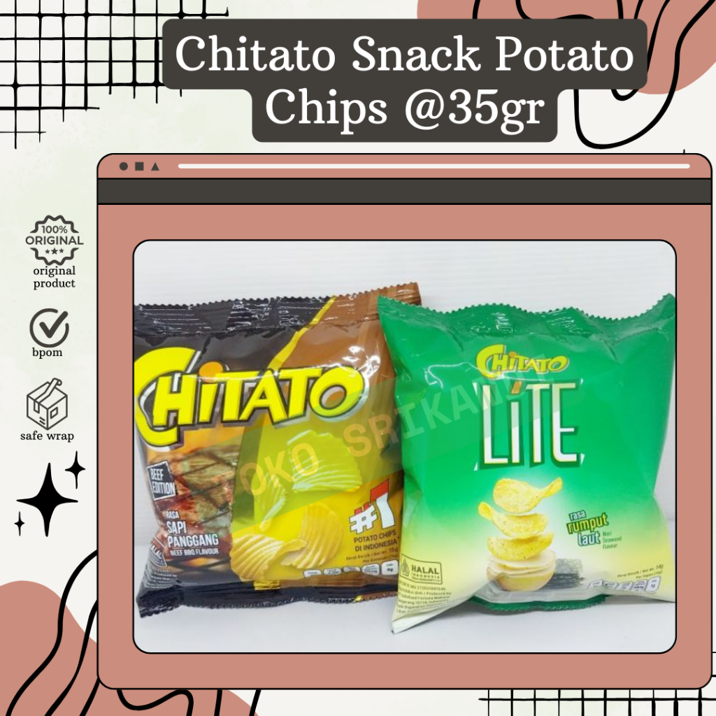 

Chiki Ekonomis Jajanan 2000an Chitato Lite Rumput Laut dan Chitato BBQ Kemasan 35Gr / Renyah