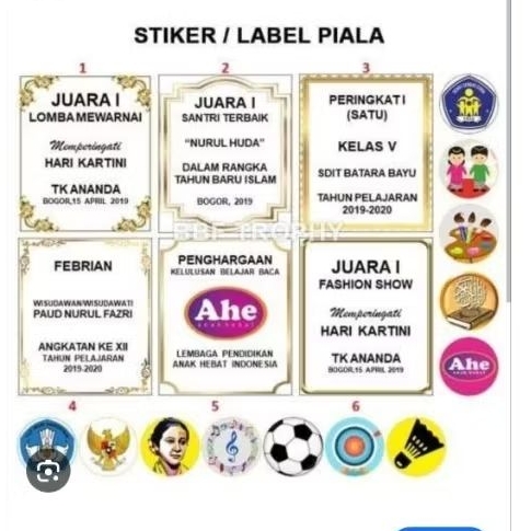 

Stiker/label piala isi 3 pcs untuk 1 set piala