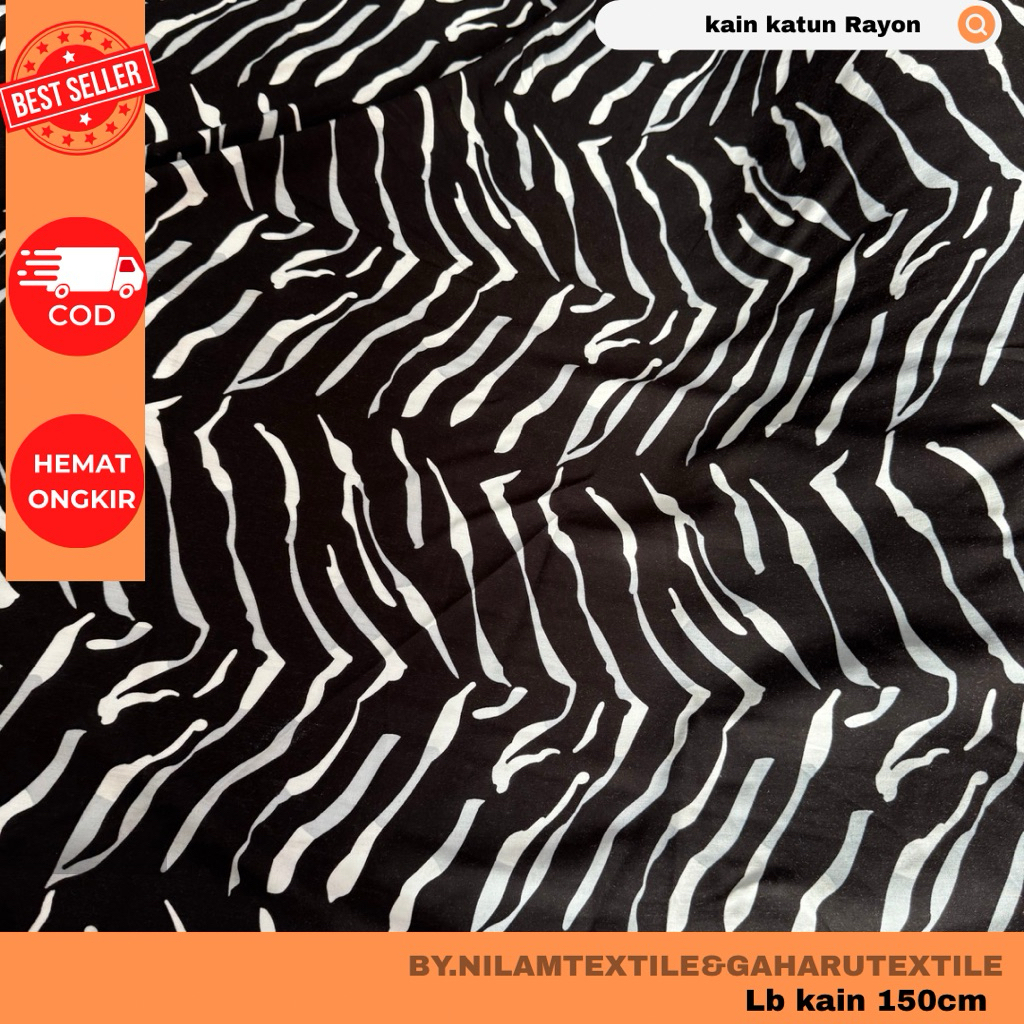 kain katun rayon/bahan rayon-rayon premium-rayon viscose-kain-motif zebra-bahan meteran nilam