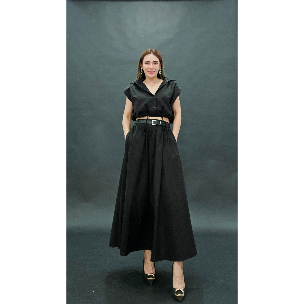 2in1 Set Atasan Crop & Rok Panjang