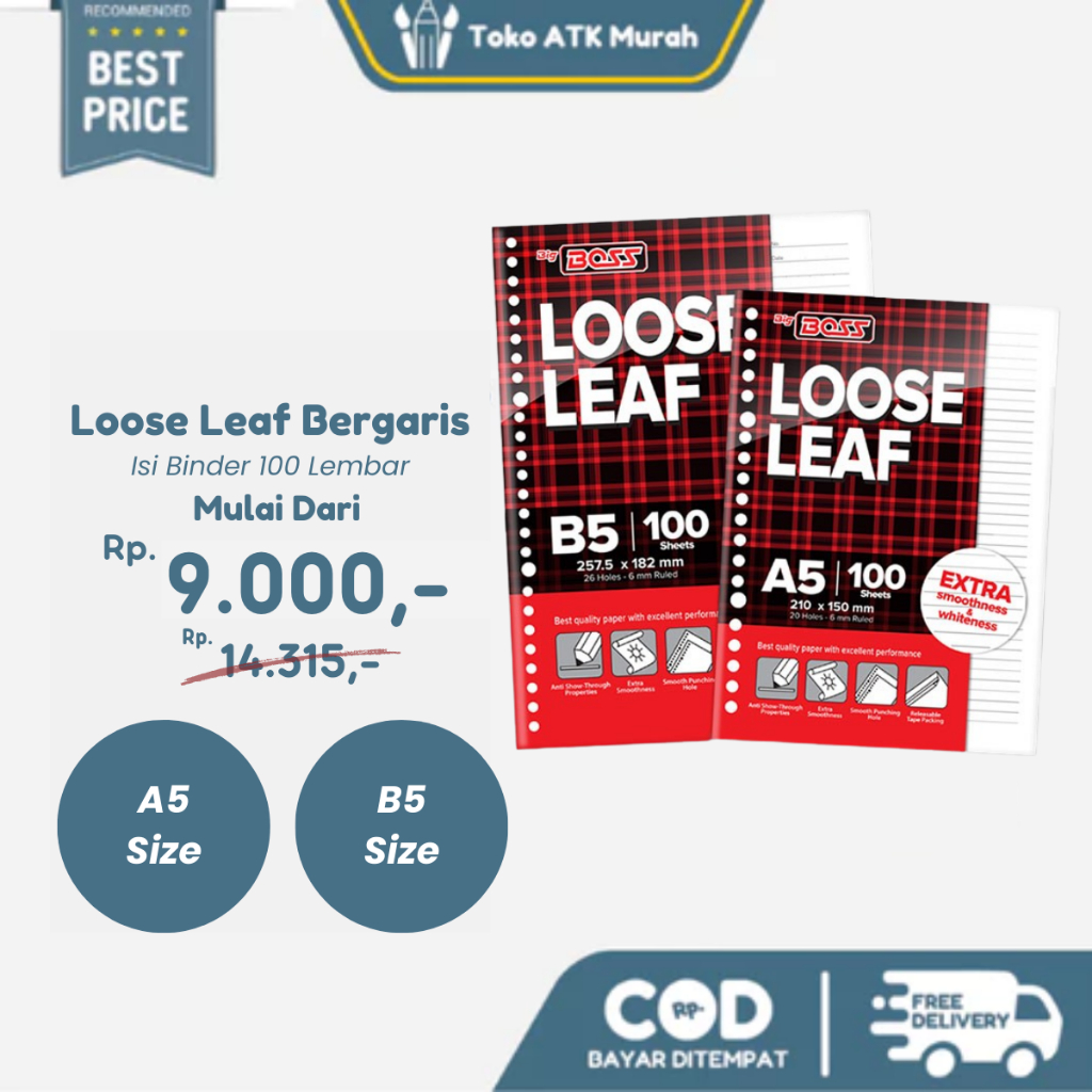 

Loose Leaf Big Boss A5 20 Holes / B5 26 Holes - Garis isi 100 Lembar / Isi Binder Bergaris A5 B5