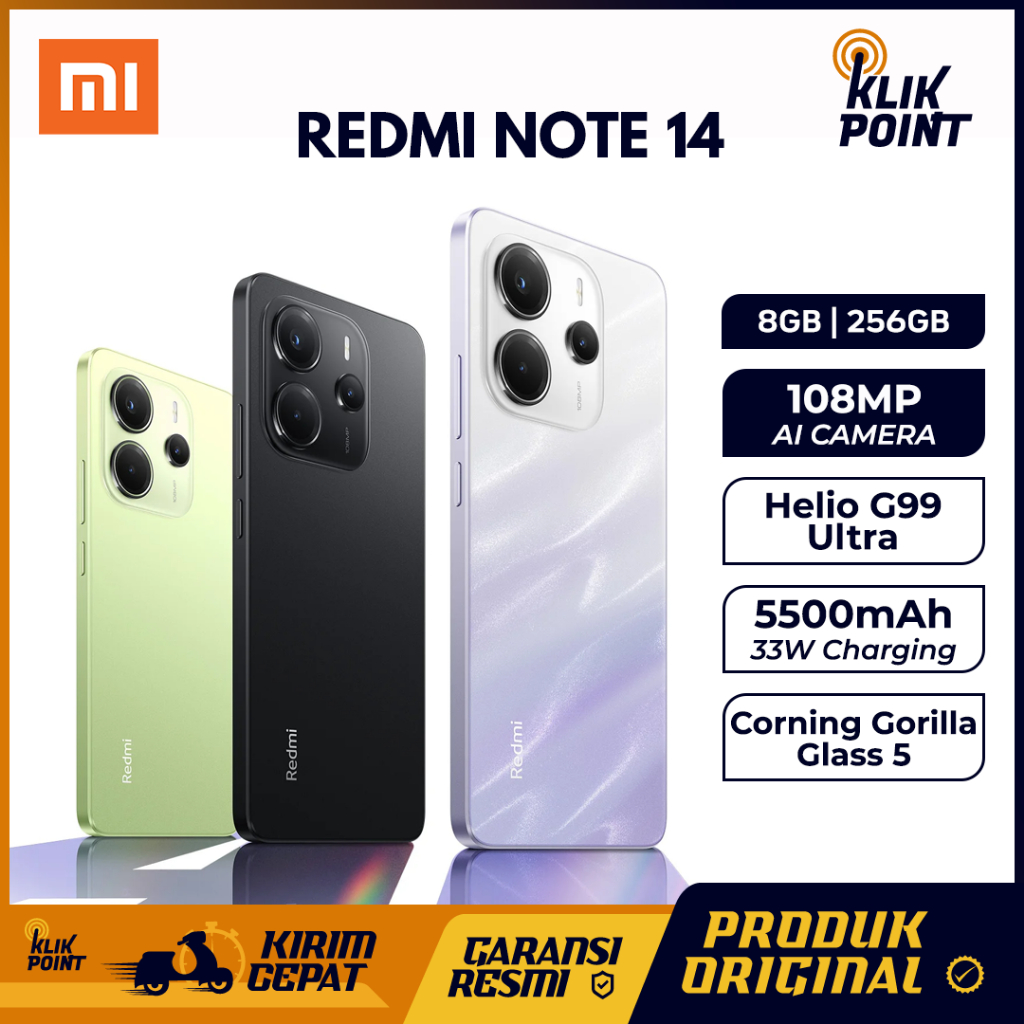 Xiaomi Redmi Note 14 4G 8/256 AMOLED Helio G99-Ultra HP Gaming Spek Dewa Original Garansi Resmi
