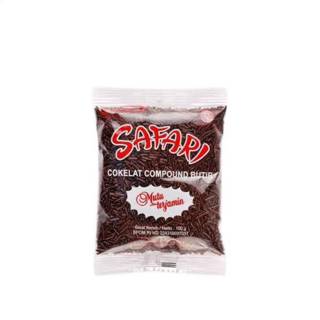 

MESES SAFARI KEMASAN 100 gram Coklat / Meses coklat SAFARI 100 Gram untuk bolu dan kue / Meses Coklat Enak Murah Best Seller di Shopee