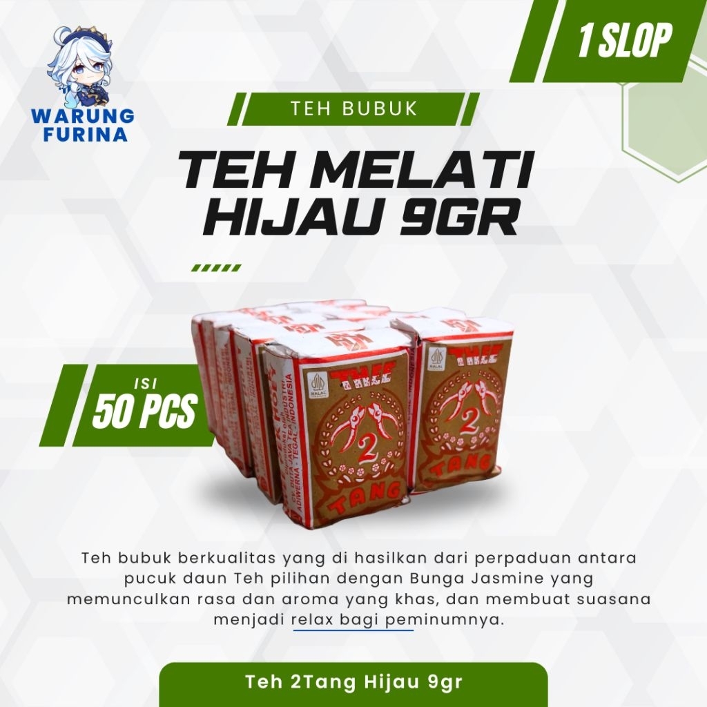

2Tang Teh Bubuk Jasmine Tea Hijau 9gr [ISI 5 PACK / 50 PCS] Teh Bubuk Best Quality