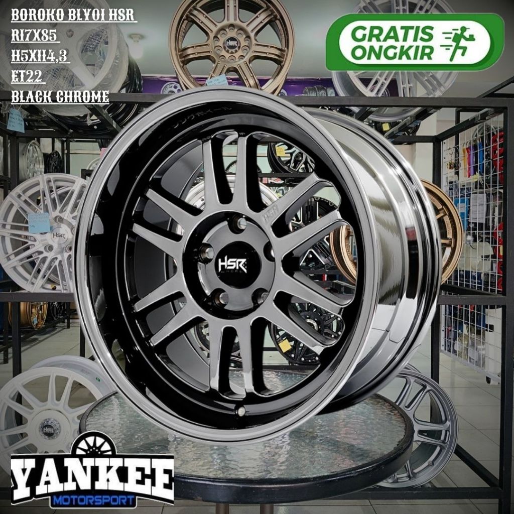 Velg Mobil Ring 17 Black Chrome tipe HSR BOROKO BLY01 LEBAR 8,5 Cocok untuk XPANDER,RUSH,BRV
