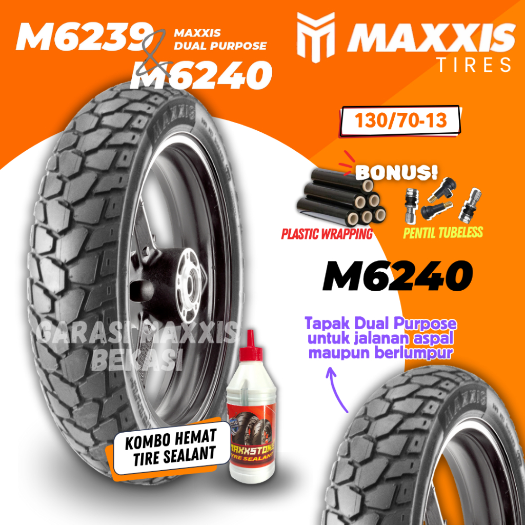 [READY COD] BAN MAXXIS M6239/40 ON/OFF ROAD TUBELESS ( 130/70-13 ) BAN MOTOR MATIC MAXXIS RING 13 NM