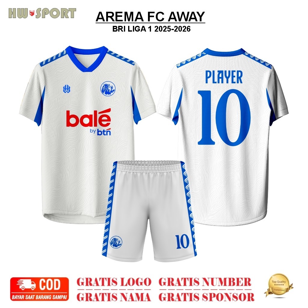 Jersey AREMA FC AWAY Terbaru 2025-2026 Full Printing Premium Free Nama & Nomor Punggung