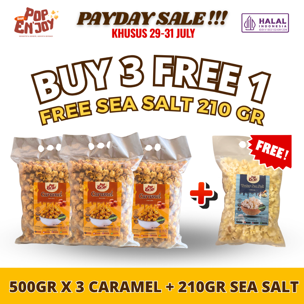

Techaddict Store [Bundling 3] Caramel Popcorn 1.5 Kg - Popenjoy (3Xgr) / Camilan Manis Crispy