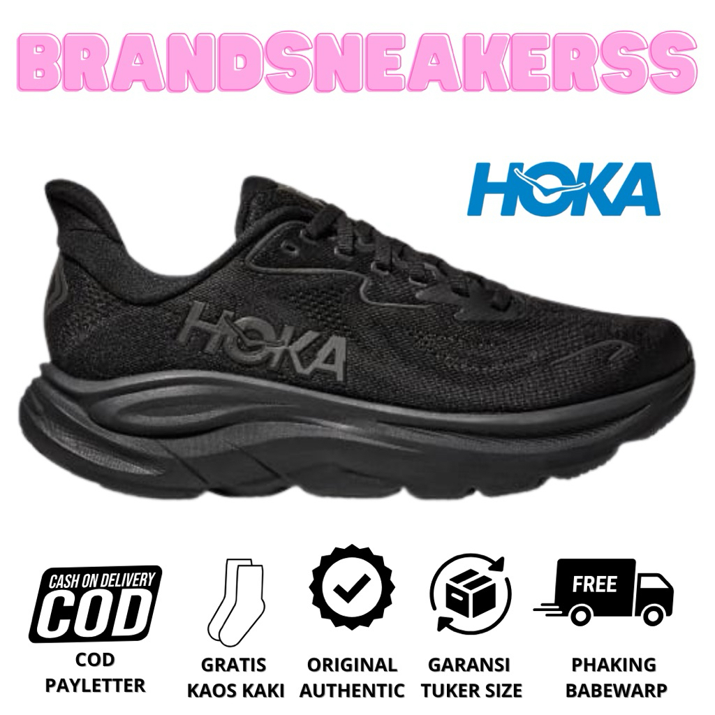 Sepatu Running Pria Hoka Original Hoka Clifton 10 Black Original