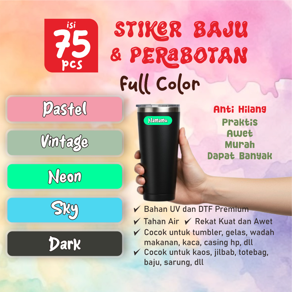 

Sticker Label Nama Kain Baju 75 Pcs Kaos Sablon Setrika DTF Iron Custom Tulisan Contour Tebal