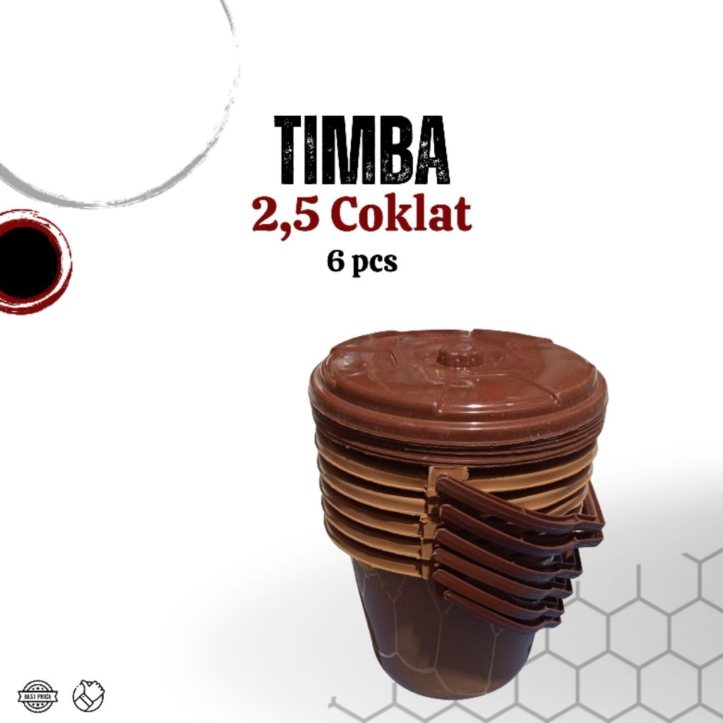 (6 pcs) Timba coklat 2,5 liter - ember air plastik coklat + tutup murah