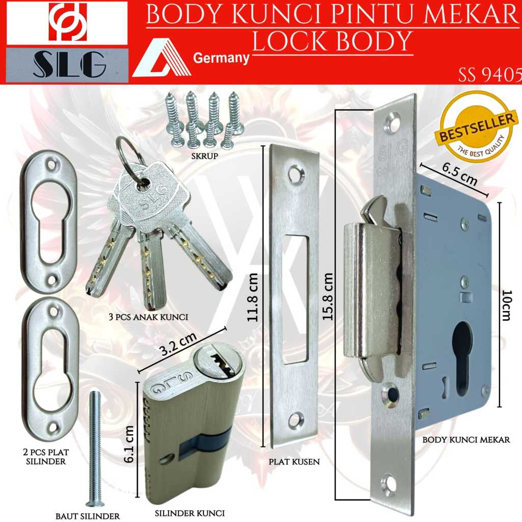 Body Kunci Pintu Geser SLG / Body Kunci Lidah Mekar  / Kunci Pintu Geser/Lock Body