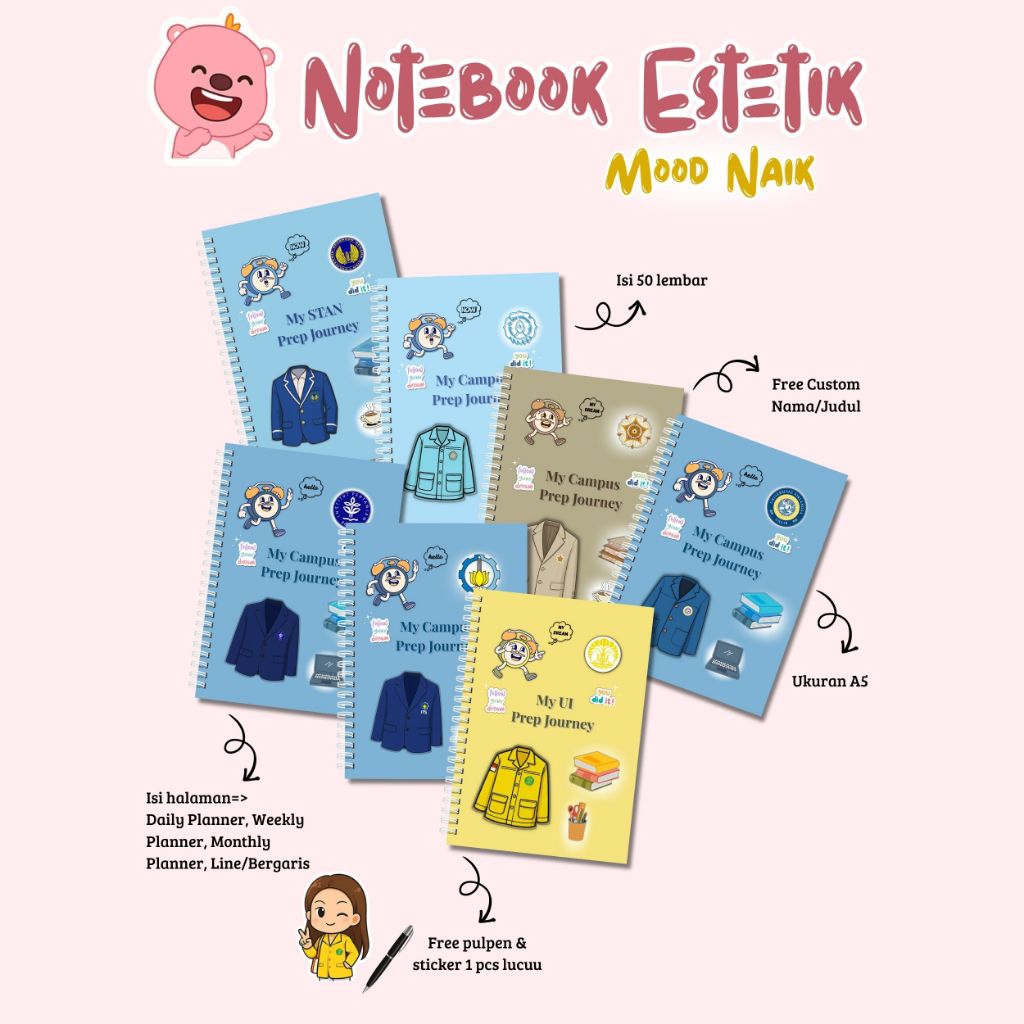 

Notebook A5 Planner Kampus STAN UI UGM UNAIR - Custom Nama | Daily Weekly Monthly Line