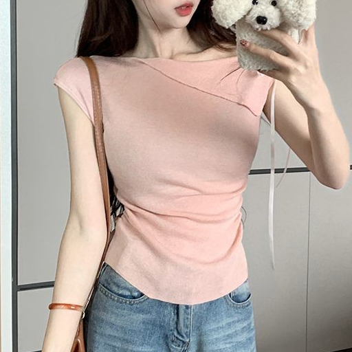 [Enamor] Kaos Wanita French Style - Desain Asimetris Satu Bahu, Bahan Dingin & Nyaman, Tampil Seksi 