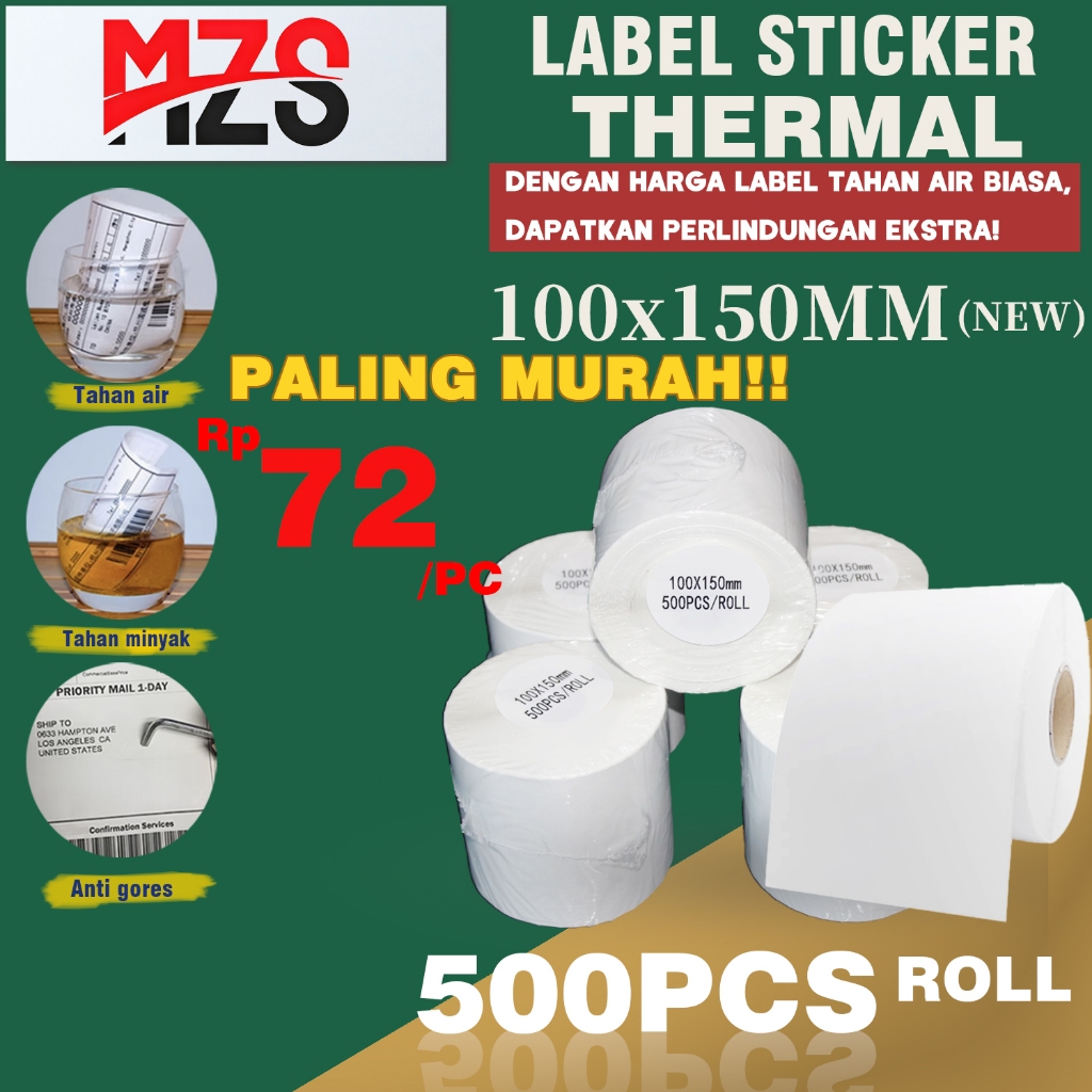 

Label Thermal 100x150 Kertas Waterproof ukuran Sticker Label Continuous A6 isi 500 MZS Kertas Stiker dengan Tinta AJN001