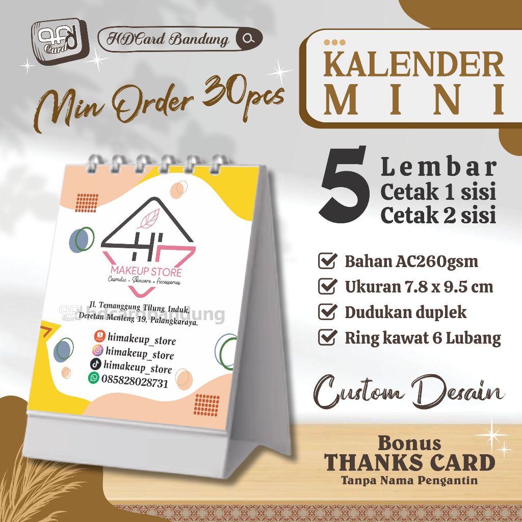 

Kalender Mini 7.8 x 9.5 cm 5 Lembar Cetak 1 atau 2 Muka Souvenir Nikah Khitan Ultah Seminar Usaha l Kalmin
