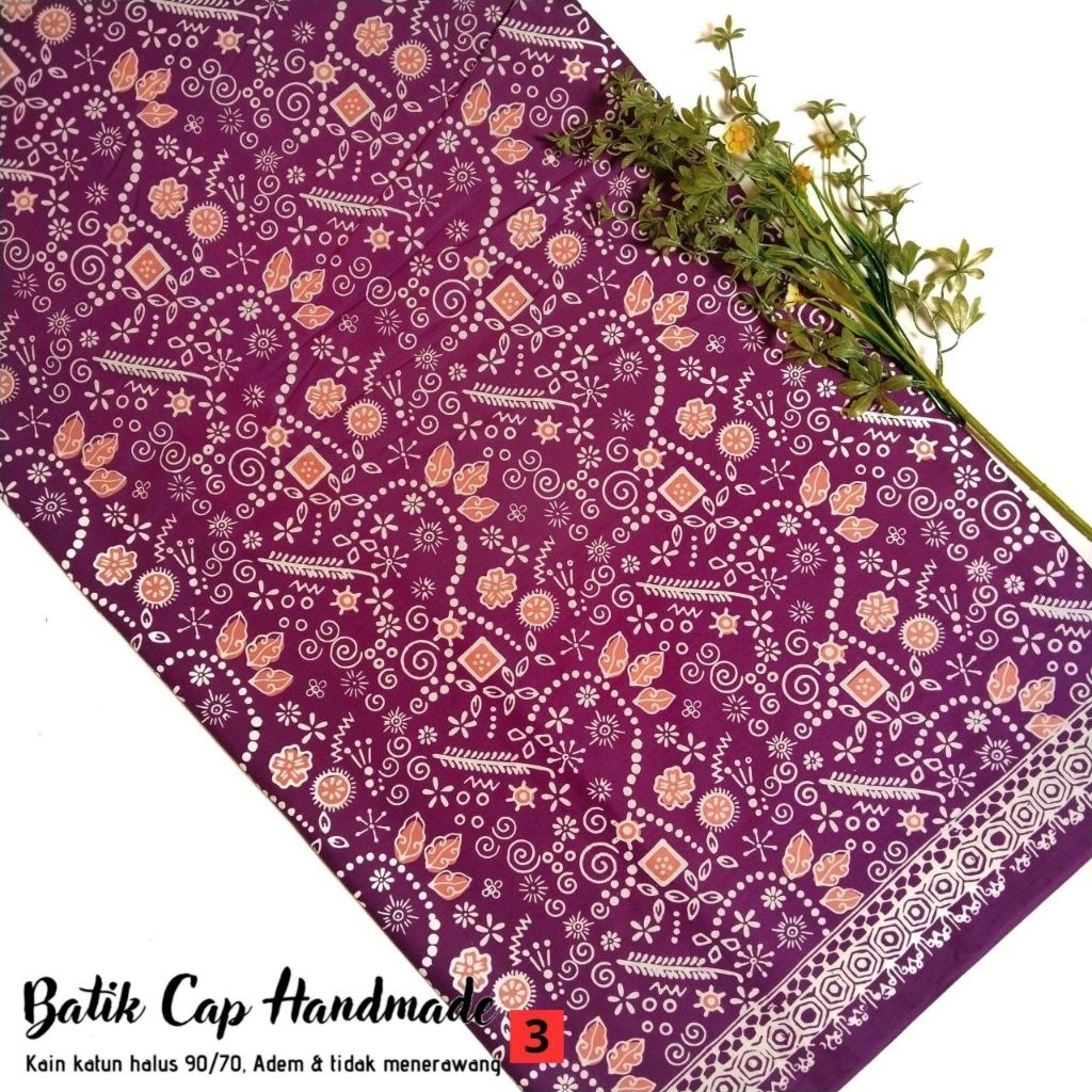 Kain Batik Cap Motif Terbaru Warna Merah Ungu
