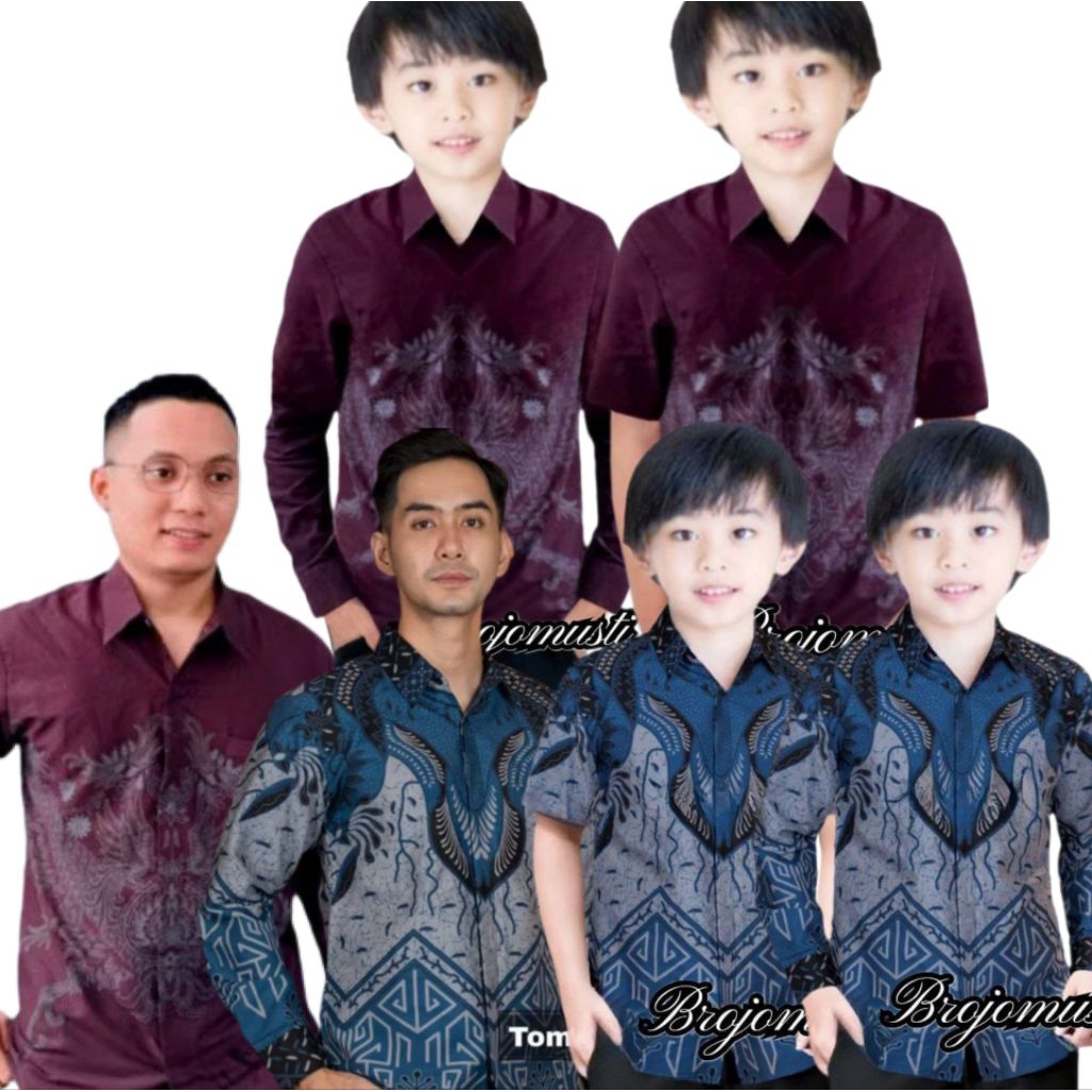 Baju Batik Modern Couple Ayah Dewasa dan Anak Pria Panjang Pendek  Motif mihama burgubdi Warna Menco
