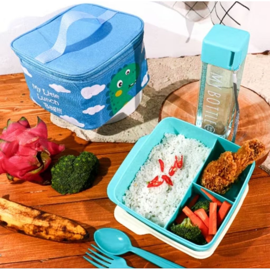 Set Bekal Anak TK dan SD Ukuran Kecil Lengkap Kotak Makan Sendok Botol Minum Tas Bekal