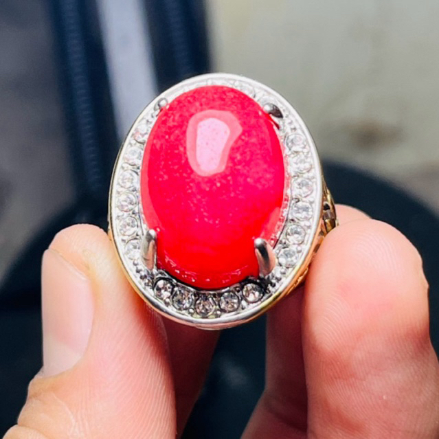 Giok asli merah taiwan cincin akik permata pria termurah