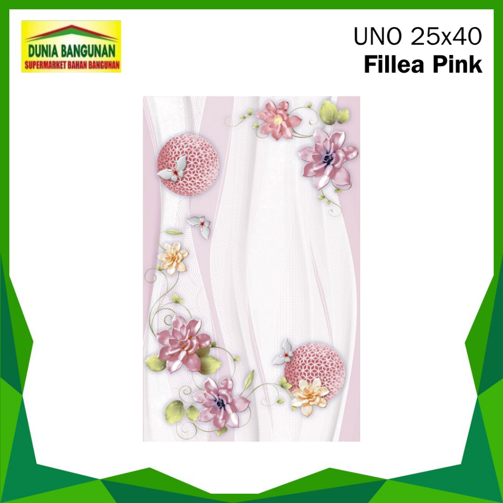 Keramik Dinding 25x40 UNO Filea Pink 25x40 KW1 Keramik Pink Bunga Glossy