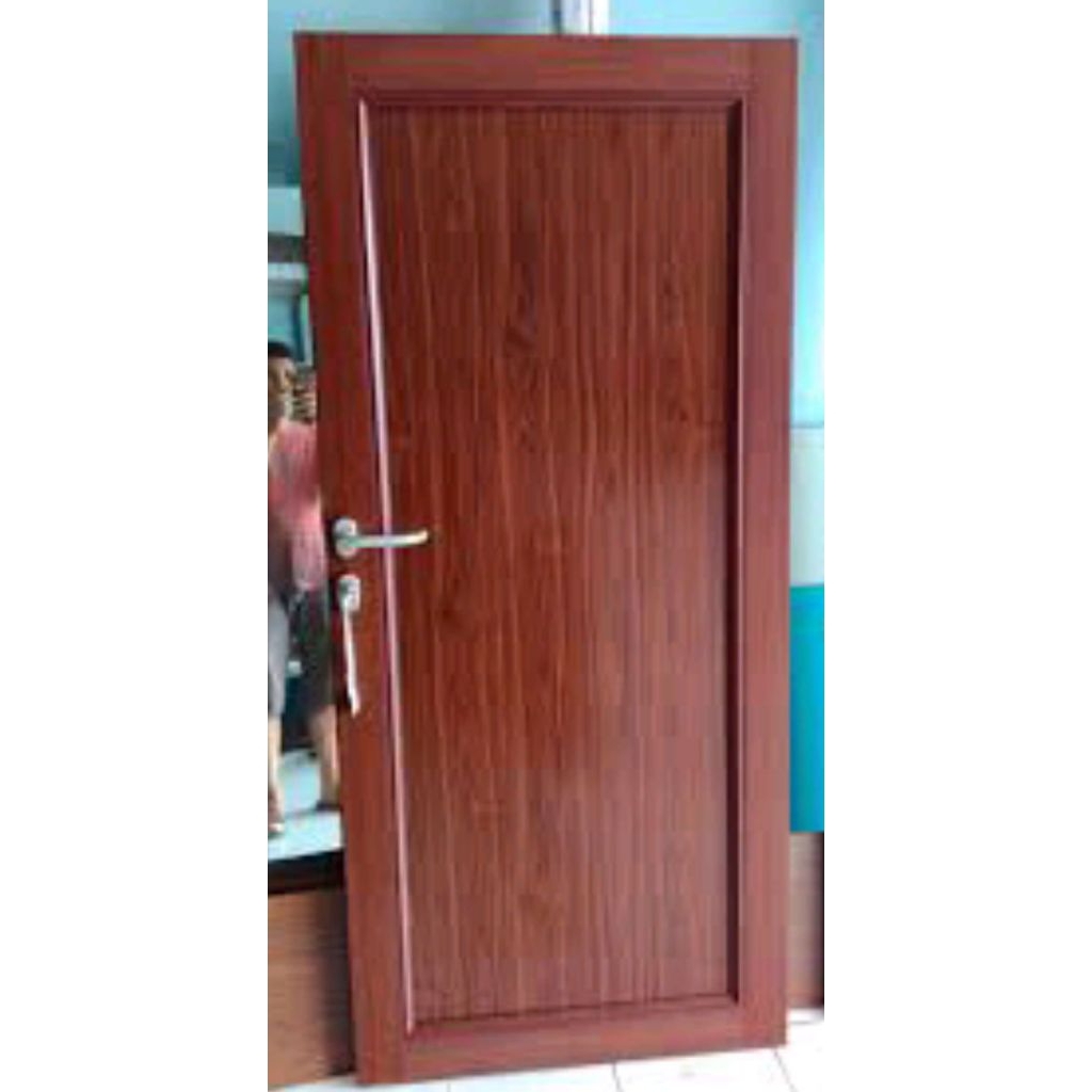 kusen+pintu alumunium kombinasi ACP warna urat kayu ukuran L 90 x205. gratis Peking kayu