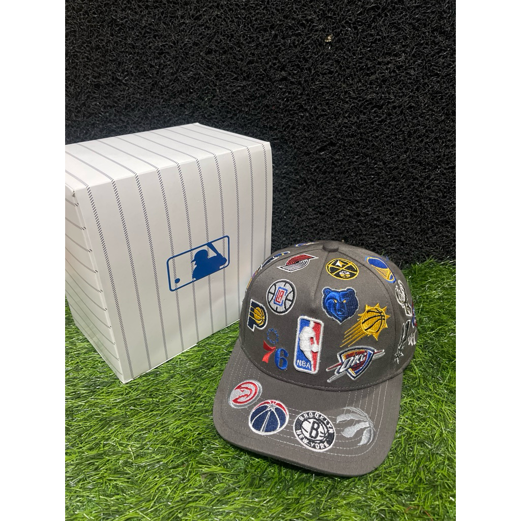FULL BORDIR NBA Full Team Bahan Grey Topi Premium.