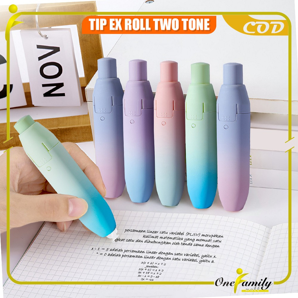 

EC ONE-A97 Correction Tape Gradasi Warna Pastel Perlengkapan Sekolah Tip X Kertas Aesthetic / Tip Ex Roll Two Tone Model Cetek Pita Koreksi Multifungsi