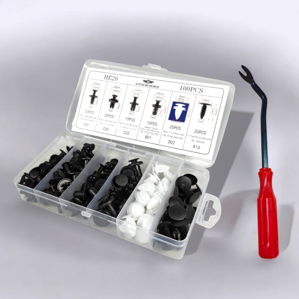 Klip Mobil Baut Rivet / Set Baut Rivet Mur Paku Plastik / 100 Pcs Baut Rivet Mobil / Klip Bumper