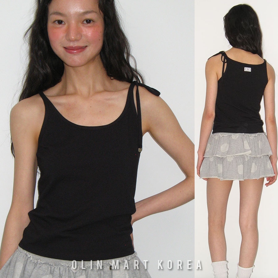 RONRON PENDANT ONE SHOULDER RIBBON SLEEVELESS BLACK