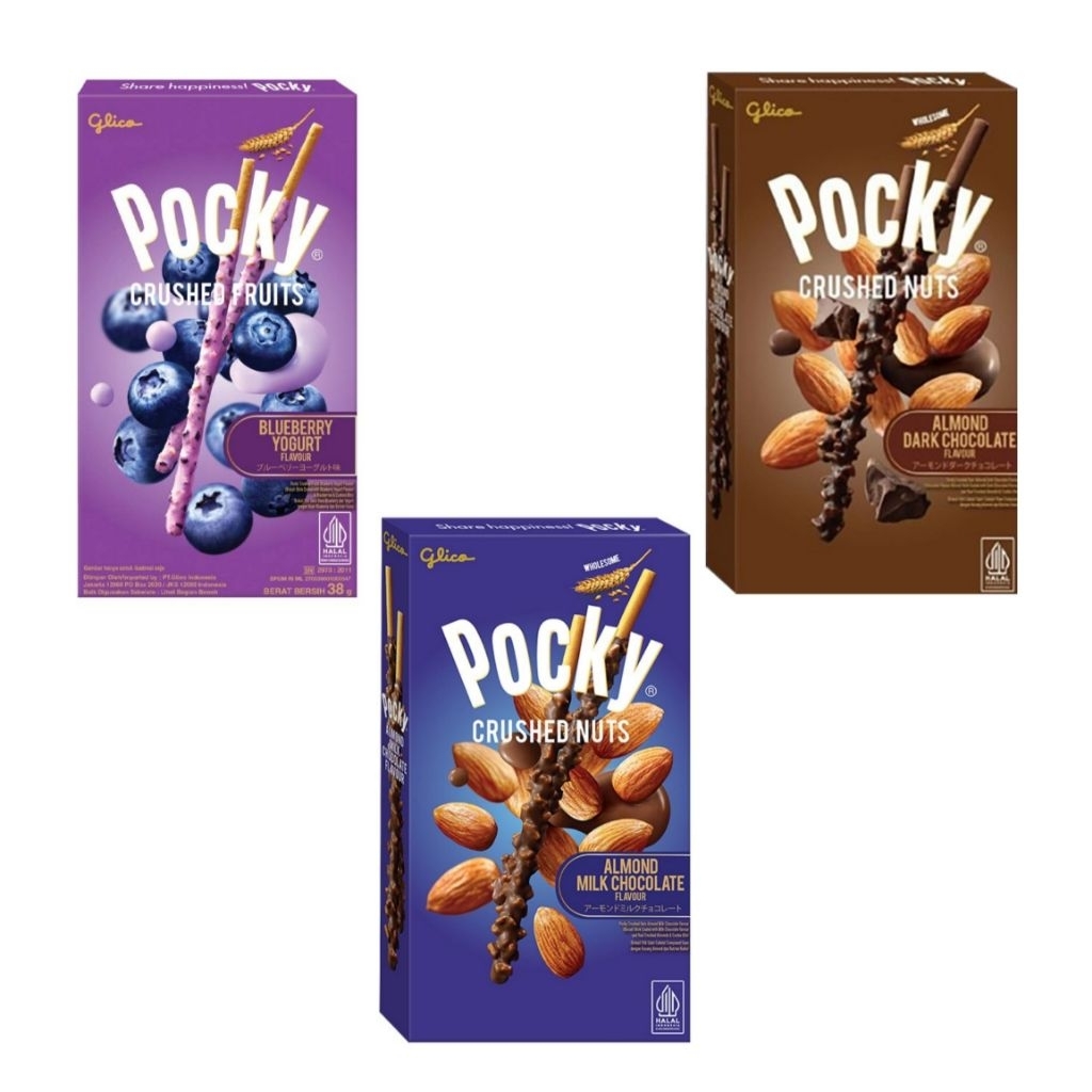 

Pocky Stik blueberrry, almond milk chocolate, almond dark coklat