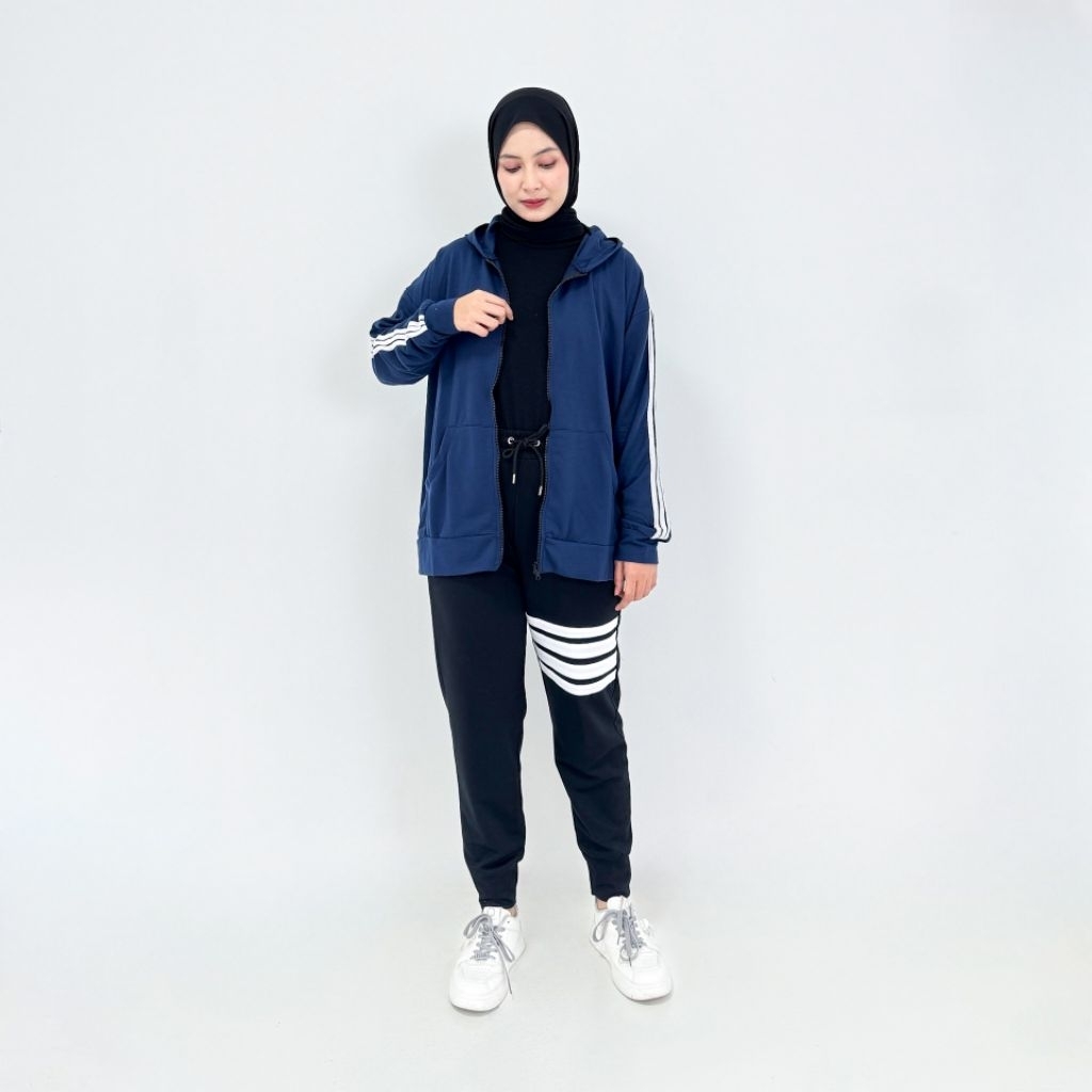 Setelan Baju Olahraga Muslim.Wanita Jaket Hoodie Jogger Pants Fit M-XXL Lezahrasignature Set Sporty 